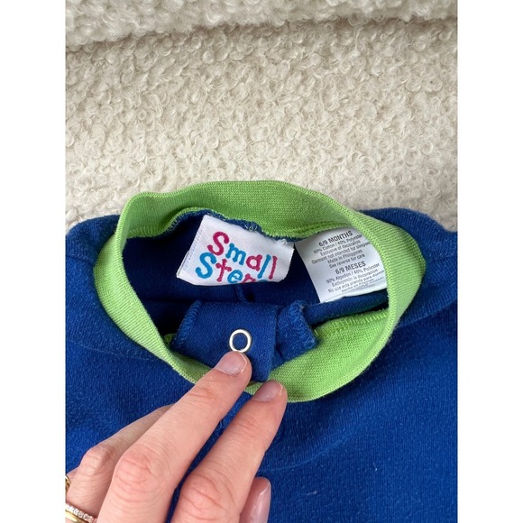 Vintage Small Steps Baby Boys / Unisex Blue Onesie Romper with Turtle - Picture 3 of 4